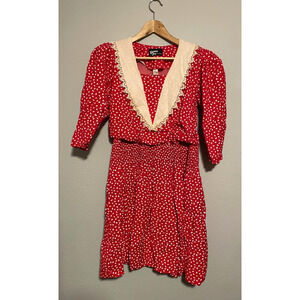 Vintage Womens Midi Dress Size 7/8 Red Floral Ruffle Cottagecore Prairie 70s